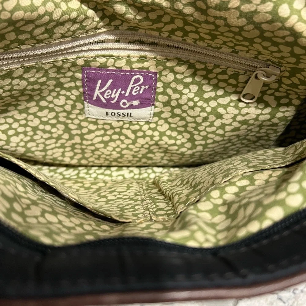 Fossil Black and Brown Quilted Tote with Leather Accents